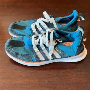 adidas Blue and White SL Loop Sneakers with Orange Trim